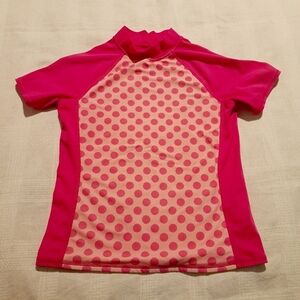 Lands End girls size 12 2 tone pink rash guard with polka dots design